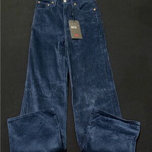 Levis Jeans Premium Ribcage Wide Leg Blue Corduroy Flares Hippie Pants 25x34